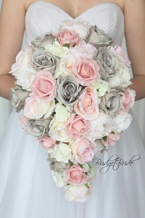 Pink And Gray Wedding, Blush And Grey Wedding, Pink Grey Wedding, Grey Wedding Theme, Davids Bridal Gowns, Bridal Wedding Flowers, Wedding Bouquets Pink, Brides Bouquet, Blush And Grey