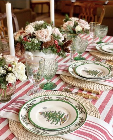 Christmas Spode Table Setting, Spode Christmas Table Settings, Vintage Christmas Table Settings, Holiday Tablescapes Christmas, Christmas Tea Party, Christmas Dining Table, Christmas China, Christmas Dinner Table, Tartan Christmas