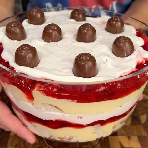 5.3K views · 282 reactions | Cherry Trifle Bowl: The Perfect Holiday Dessert 😋🎊 | Cherry Trifle Bowl: The Perfect Holiday Dessert 😋🎊 | By Cooking With Kyle | Facebook Cherry Truffle Dessert, Cherry Trifle Angel Food Cake, Cherry Trifle Bowl, Cherry Trifle Recipes, Cherry Trifle Desserts, Vanilla Jello, Cherry Trifle, Newest Recipes, Trifle Recipes