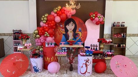 Mulan Themed Birthday Party, Mulan Birthday Party Ideas, Mulan Party Decorations, Mulan Party Ideas, Mulan Birthday Party, Mulan Birthday, Mulan Party, Cherry Blossom Party, Chinese Birthday