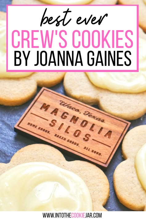 These Joanna Gaines sugar cookies, known as Crew Cookies, are super delicious and made with a hint of cinnamon. Learn how to make these Joanna Gaines cookies and feel like you're at the Silos when you're in your own kitchen. This Joanna Gaines sugar cookie recipe is top notch! Crews Cookies Joanna Gaines, Syrian Donuts Joanna Gaines, Joanna Gaines Recipes Cookies, Churro Cookies Joanna Gaines, Joanna Gaines Churro Cookies, Ranger Cookies Joanna Gaines, Farmhouse Christmas Cookies, Silo Cookies Joanna Gaines, Joanna Gaines Cookies