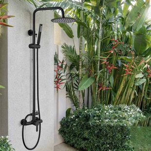 Outdoor Shower Inspiration, Outdoor Restroom, Outdoor Shower Fixtures, Outdoor Shower Diy, Hand Spray, Shipping Container House Plans, Shower Niche, Slide Bar, Rainfall Shower Head