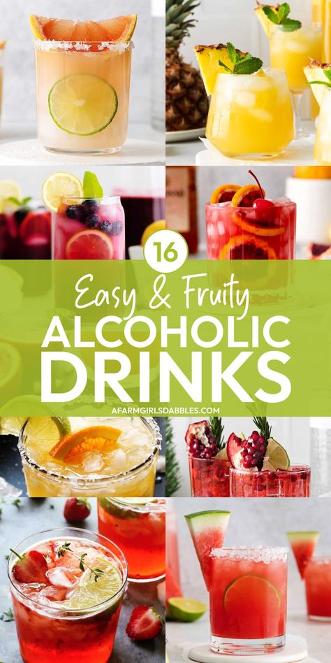 These 16 Easy and Fruity Alcoholic Drinks are perfect for any occasion. Whether they're made with fresh berries, citrus, or rhubarb, this gorgeous collection of fruity cocktails offers something for everyone, all year-round! Simple Fruity Cocktails, Fruity Mixed Drinks Recipes, Sweet Fruity Alcohol Drinks, Easy Fruity Drinks, Easy Fruity Cocktails, Fruity Alcoholic Drinks, Fruity Summer Drinks, Fruity Drink Recipes, Fruity Cocktail Recipes