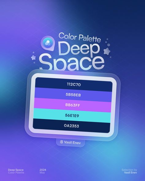 🌀 Deep Space • Color Palette Deep Space #Gradient is up, and I’m having a lot of fun creating them. Sharing each of the 🎟️ Color Tickets with the representative color codes. You are free to pick a swatch and let me know what it reminds you of! Make sure to comment or dm me with questions! 🫶🏻 Soon all the mesh gradients from the collection will be up to grab on my links! 🌀 • #stunninggradients #colorpalette #designinspiration #gradient #gradients #color #colors #palette #graphicdesign #gra... Space Color Palette, Logo Real Madrid, Branding Aesthetic, Ui Design Principles, Logo Motion, Rumah Minecraft Sederhana, Website Color Palette, Colour Pallets, Color Design Inspiration