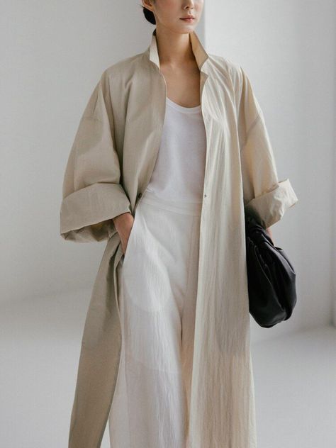 Trench Coat for Women Spring Autumn Solid Turn-down Collar Shirt Dress Long Loose Casual Split Windbreaker Tops Women Clothing GRAY-M Linen Trench Coat, Shirt Dress Long, Collar Shirt Dress, Oversized Shirt Dress, Loose Maxi Dress, Collared Shirt Dress, Lantern Sleeve Dress, Coat For Women, Korean Casual