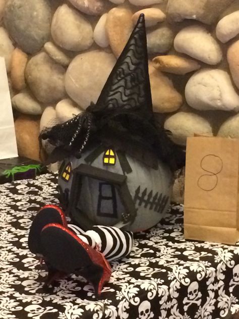 Wicked witch pumpkin from Wizard of Oz Pumpkin Wizard Of Oz, Wizard Of Oz Pumpkin Decorating Ideas, Wizard Of Oz Crystal Ball Diy, Carnival Pumpkin Decorating, Dorothy Pumpkin Wizard Of Oz, Wizard Of Oz Painted Pumpkins, Wizard Of Oz Pumpkin Decorating, Wizard Of Oz Pumpkins, Scary Candyland