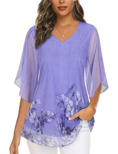 34.99Viracy Tunic Tops to Wear with Leggings, Chiffon Work Blouses Ruffle 3/4 Sleeve V Neck Dressy Shirts Flattering Wedding Evening Office Going Out Tops, Purple-Medium Tops To Wear With Leggings, Flowy Shirts, Flowy Tunic Tops, Business Casual Top, Layered Tunic, Flowy Tunic, Womens Tops Dressy, Mesh Blouse, Blouse Material