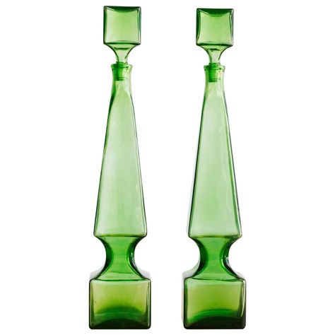 Pair of Tall Mid-Century Italian Glass Decanters | 1stdibs.com Mid Century Art Glass, Glass Furniture, Glass Decanter, Vases And Vessels, Decanters, Jewelry Vintage, Murano Glass, Midcentury Modern, Antique Furniture