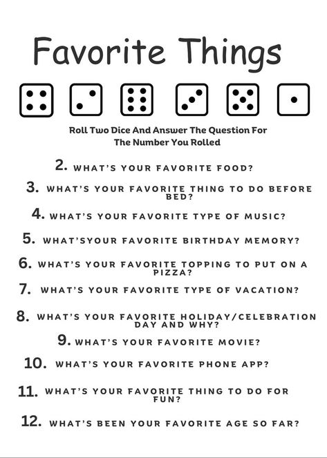 Favorite Things Dicebreaker Game Icebreaker Printable Games Icebreaker Questions Roll and Tell Instant Download - Etsy Ice Breaker Get To Know You Games, Dance Ice Breaker Games, 4th Grade Ice Breaker Activities, Elementary Get To Know You Activities, Get To Know You Dice Game, Ice Breaker Activities For Teens, Get To Know You Activities For Adults, Icebreaker Activities For Teens, Icebreaker Games For Women