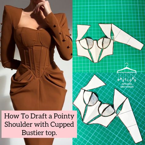 Pointy Sleeve, Diy Clothes Patterns, Dress Sewing Patterns Free, Dress Patterns Diy, Corset Sewing Pattern, Dress Sewing Tutorials, Fashion Courses, Sewing Clothes Women, Corset Pattern