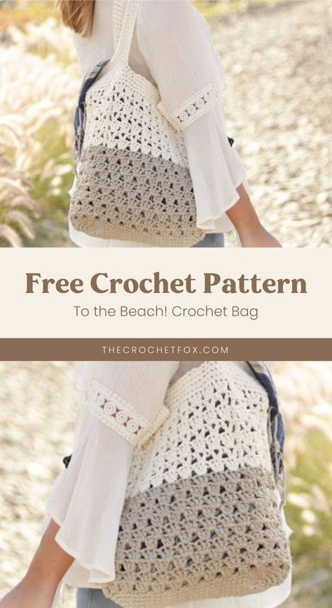 Craft this versatile lace crochet bag that's the perfect accessory for those looking for simple DIY beach bags. This easy crochet pattern is very sturdy and spacious perfect for storing all your essentials and more. | More free crochet patterns at thecrochetfox.com Beach Crochet Bag, Crochet Boho Bag Pattern, Beach Bag Pattern, Crochet Tote Pattern, Tote Bag Pattern Free, Crochet Boho Bag, Crochet Beach Bags, Beach Crochet, Free Crochet Bag