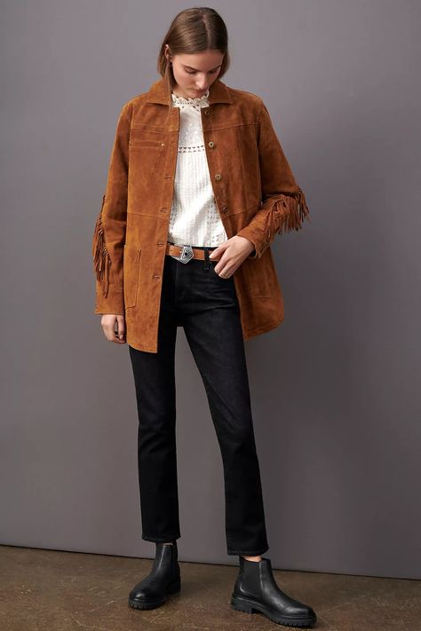 Suede Fringe Jacket Outfit, Suede Shirt Outfit, Fringe Jacket Outfit, Suede Jacket Outfit, Camel Shirt, Camel Outfit, Anthropologie Uk, Suede Fringe Jacket, Fringe Jacket