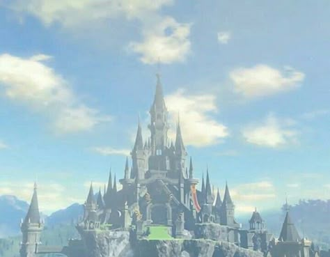 Hyrule Castle Hyrule Castle Art, Hyrule Castle Tattoo, Hyrule Castle Breath Of The Wild, Botw Hyrule Castle, Hyrule Aesthetic, Zelda Castle, Fantasy Castle Minecraft, Botw Landscapes, Link Painting