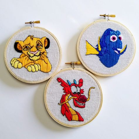 Disney character Embroidery Disney Embroidery Ideas, Character Embroidery, Hand Embroidery Disney, Disney Princess Embroidery, Stitch Embroidery Disney, Embroidery Disney, Disney Embroidery Designs, Clothes Embroidery Diy, Embroidery Wall Art