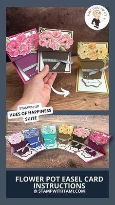 Stampin Up Hues Of Happiness, Flower Pot Card, Hues Of Happiness, Diy Flower Pot, Fancy Fold Card Tutorials, Card Making Videos, Shaped Cards, Easel Cards, Card Making Tutorials