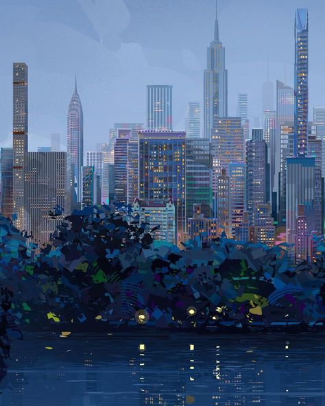 Michal Lisowski | Entergalactic 🌃🌌 #netflix #entergalactic #visualdevelopment #animationbackground #visdev #conceptart #digitalpainting #digitalart… | Instagram Graphic Reduction, Michal Lisowski, Entergalactic Netflix Art, City Scape Painting, Ny Art, Vintage Night, Interior Design Sketches, Animation Sketches, City Drawing