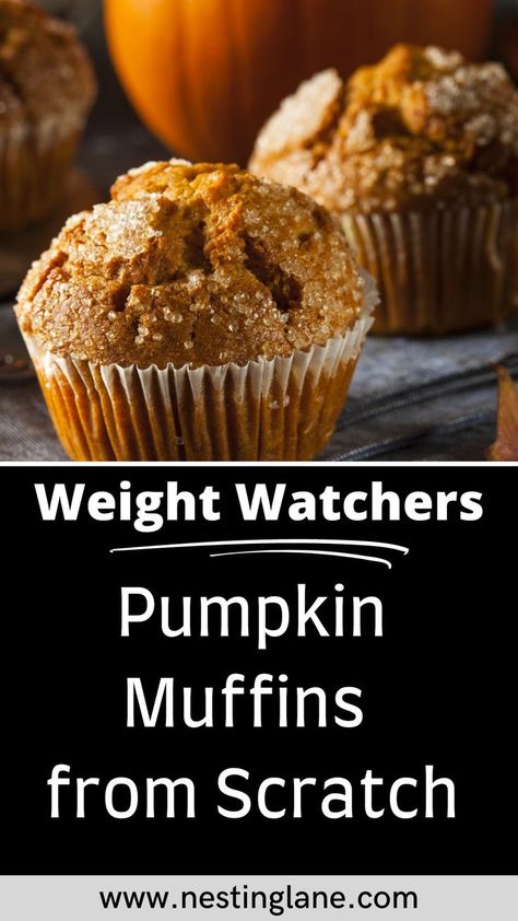 Graphic for Pinterest of Weight Watchers Pumpkin Muffins from Scratch Recipe. Ww Pumpkin Muffins, Healthy Baking Ideas, Pumpkin Applesauce Muffins, Weight Watchers Pumpkin Muffins, Muffins From Scratch, Healthy Pumpkin Muffins, Weight Watchers Muffins, Weight Watchers Pumpkin, Pumpkin Muffins Easy