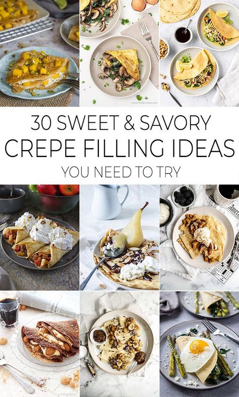 Crepe Filling Ideas, Crepe Recipe Filling, Crepe Fillings, Crepe Ideas, Crepe Filling, Pudding Sauce, Crepes Recipe Breakfast, Recipes Crepes, Crepe Recipe Savory