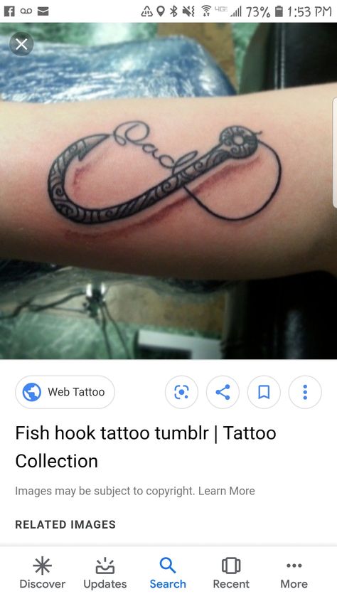 Fishing Hook Infinity Tattoo, Fish Hook Tattoo With Name, Hook Tattoo, Fishing Hook Tattoo, Tattoos For Dad Memorial, Hook Tattoos, Dad Tattoo, Birthday Tattoo, Web Tattoo