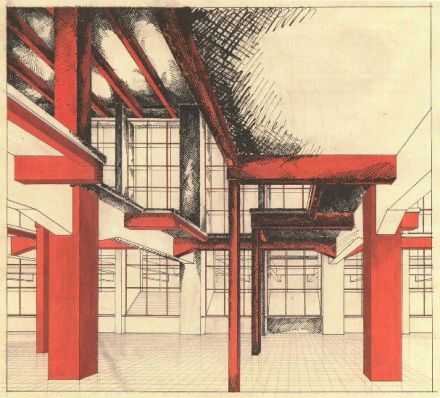 G. Barkhin. Izvestiya Newspaper Office and Printing Factory in Moscow. Sketches. 1925 c Newspaper Office, Architectural Sketches, School Of Architecture, Soviet Art, Model Drawing, Architecture Sketch, School Architecture, Architecture Plan, Modernism