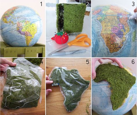 Globe Upcycle, Moss Graffiti, Upcycled Planter, Globe Diy, Craft Closet, Home On A Budget, Instruções Origami, Globe Lamps, Earth Globe