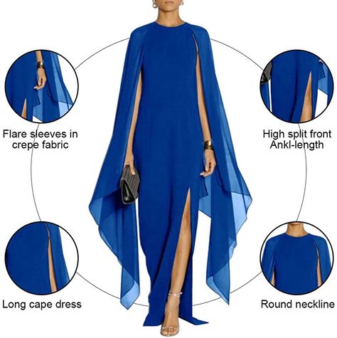 Evening Gown With Cape, Cape Dress Long, Dress With Cape, Light Blue Prom Dress, Long Cape, Royal Blue Prom Dresses, Maxi Dress Pattern, Maxi Gown Dress, Killer Heels