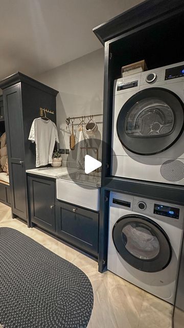 Laundry Room Ironing Board Ideas, Laundry Room With Boiler, Large Utility Room Ideas, Laundry Raised Washing Machine, Elevated Washing Machine And Dryer, Washing Machine Tumble Dryer Cupboard, Bootility Room, Utility Room Raised Washing Machine, Room Reset