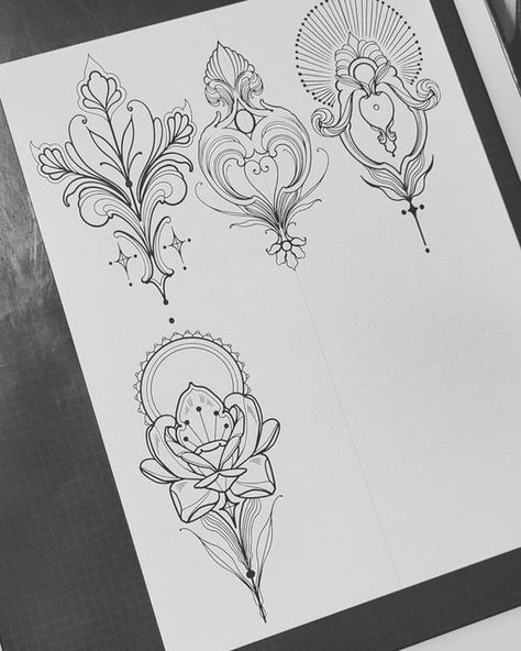 Halloween Art Nouveau, Flower Inspired Tattoos, Halloween Inspired Tattoos, Ornament Tattoo, Art Nouveau Floral Tattoo, Art Nouveau Flowers Illustration, Art Nouveau Tattoo Design, Art Nouveau Floral Pattern, Art Deco Flowers