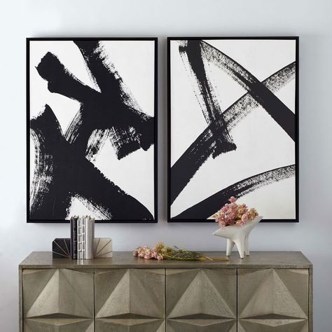 White Paintings, Banksy Graffiti, Black And White Wall Art, Mirror Wall Art, Contemporary Wall Art, Black And White Abstract, Key Details, West Elm, Wall Artwork