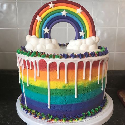 Cloud Cakes, Rainbow Cake Decoration, Holiday Cake Decorating, Rainbow Baking, Rainbow Cake Recipe, Rainbow Layer Cakes, Rainbow Desserts, Sleepover Birthday, Cloud Cake