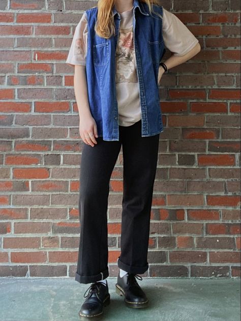 Dickies And Doc Martens, Thrifted Fashion, Pants Denim, Dickies Pants, 90s Outfit, Copper Hair, Thrift Fashion, Doc Martens, Denim Pant