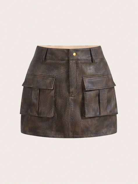 SHEIN EZwear Women's PU Cargo Brown Mini Skirt, Casual Daily WearI discovered amazing products on SHEIN.com, come check them out! Mini Skirt Winter, Going Out Skirts, Brown Mini Skirt, Black Hair Clips, Cargo Mini Skirt, Skirt Casual, Fashion Tights, Cargo Skirt, Plus Size Skirts