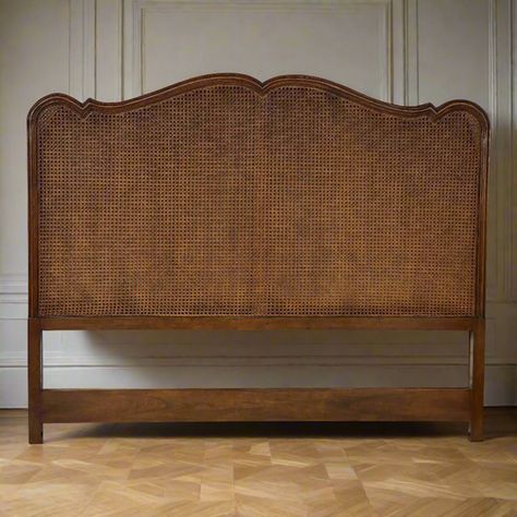 French Country Furniture & Coastal Furniture – The London Factory Rattan Bed Styling, Curved Wooden Headboard, Cane Headboard Bedroom, Wooden Headboards For Beds, Coastal Headboard, Cane Beds, French Country Headboard, Bedframe Ideas, Brass Headboard