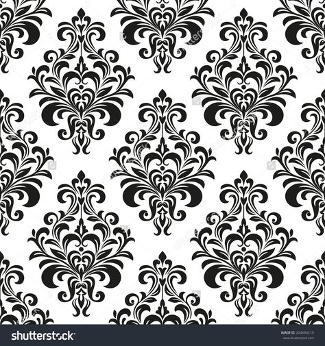 Damask Seamless Floral Pattern. Royal Wallpaper. Flowers On A Black And White… Black And White Backgrounds, Royal Wallpaper, Floral Wallpaper Bedroom, Flamingo Art Print, Wallpaper Black And White, Royal Pattern, Wall Stencil Patterns, Damask Design, Damask Stencil