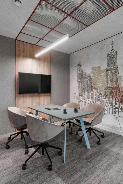 Blue Grey Office Design, Industrial Meeting Room Design, Meeting Room Design Creative, Blue Office Design, Meeting Room Design Office, Meeting Room Design, Open Space Office, Davis Furniture, Office Meeting Room