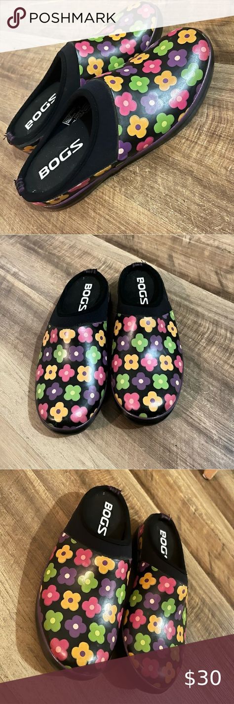 BOGS Slip On Garden Shoes. sz 7 women. Black with Multicolored Flowers NONSLIP Multicolored Flowers, Garden Shoes, Slip On, Plus Fashion, Flowers, Fashion Design, Closet, Fashion Tips, Fashion Trends