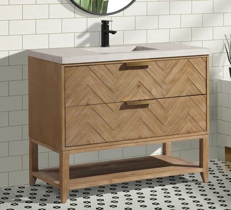 Callington 42'' Free Standing Single Bathroom Vanity with Concrete Top Vanity With Concrete Top, Concrete Vanity Top, 42 Inch Bathroom Vanity, Concrete Vanity, Farmhouse Bathroom Vanity, Floating Bathroom Vanity, Single Sink Vanity, Marble Vanity Tops, Transitional Bathroom Vanities