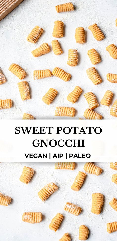 This Sweet Potato Gnocchi recipe is made using just three ingredients for a simple and delicious treat that is AIP, paleo, vegan and so comforting! #healmedelicious #aip #aiprecipes #paleorecipes #paleo #vegan #autoimmunedisease #aipdiet #autoimmunepaleo #aipprotocol #grainfree #glutenfree #dairyfree #healthydinnerrecipes #dinnerideas #breakfastideas #sweetpotatognocchi #aippasta #gnocchi #sweetpotato Aip Sweet Potato, Cassava Flour Recipes, Gnocchi Pesto, Aip Diet Recipes, Sweet Potato Flour, How To Cook Gnocchi, Aip Paleo Recipes, Making Gnocchi, Sweet Potato Gnocchi