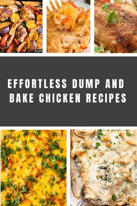 Looking for easy dump and bake chicken recipes? These delicious dump and bake dinners featuring chicken will save you time in the kitchen with minimal prep work. From creamy casseroles to flavorful one-pan meals, these recipes are perfect for busy weeknights or lazy weekends. Say goodbye to complicated cooking and try out these convenient dump and bake chicken recipes today! Dump And Bake Meals Easy Dinners, Dump And Bake Recipes Chicken, Dump Chicken Casserole, Dump Casserole Recipes, Chicken Dump Recipes, Dump And Bake Casseroles, Bake Chicken Recipes, Dump And Bake Recipes, Dump Chicken Recipes