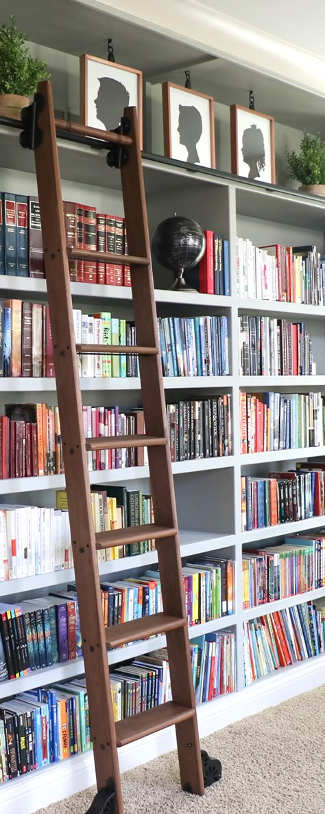 A beautiful rolling ladder installation by Sincerely, Sara D. Beautiful Bookshelves, Bookcase Ladder, Rolling Ladder, Beautiful Bookshelf, Bookcase With Glass Doors, Home Office Library, Library Bookshelves, Library Ladder, Cool Bookshelves