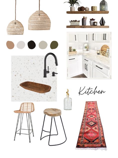 Small Kitchen Mood Board, Bohemian Material Board, Modern Boho Mood Board, Boho Material Board, Boho Kitchen Mood Board, Scandi Mood Board, Scandi Boho Bedroom, Boho Chic Mood Board, Cozinha Boho Chic