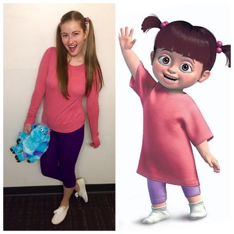 Easy Halloween costume boo from monsters inc Movie Character Costumes Spirit Week, Easy Movie Character Costumes, Monster Costume Diy, Monsters Costumes, Monsters Inc Halloween Costumes, Movie Themed Costumes, Easy Disney Costumes, Boo From Monsters Inc, Monster Diy