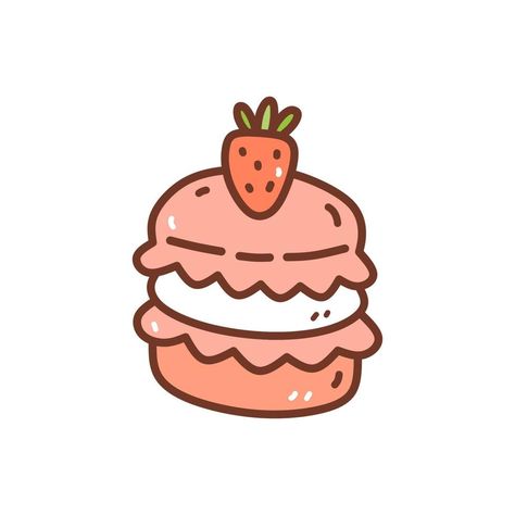 Strawberry Drawings Cute, Cookie Cute Drawing, Strawberry Desserts Drawing, Cute Strawberry Doodle, Cute Sweets Drawing, Strawberry Art Cute, Strawberry Cute Drawing, Strawberry Drawing Cute, Strawberry Illustration Cute