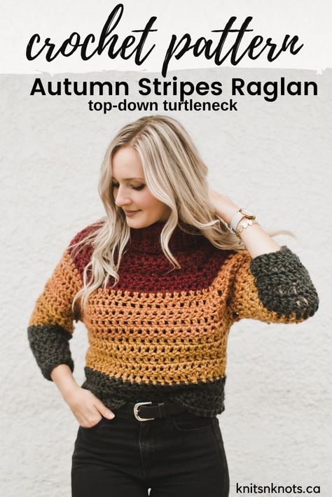 Beginner-friendly crochet pattern for a turtleneck sweater with raglan shaping. Uses #6 super bulky weight yarn for a quick project! Friends Crochet, Crochet Pullover, Gilet Crochet, Knit Ideas, Crochet Sweaters, Raglan Sweater, Garment Pattern, Raglan Pullover, Haken Baby