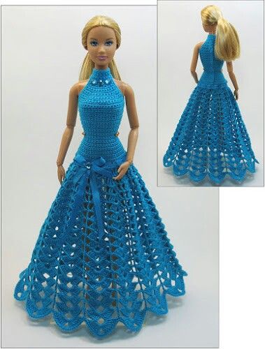 Barbie Crochet Gown, Habit Barbie, Crochet Barbie Patterns, Barbie Knitting Patterns, Куклы American Girl, Barbie Dress Pattern, Barbie Doll Clothing Patterns, Crochet Doll Dress, Crochet Barbie Clothes