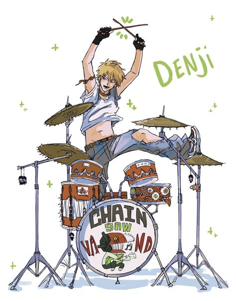 Denji Play Drums, How To Play Drums, Angel And Devil, A Silent Voice, Metroid, Chainsaw Man, Male Art, Chainsaw, Anime Fanart