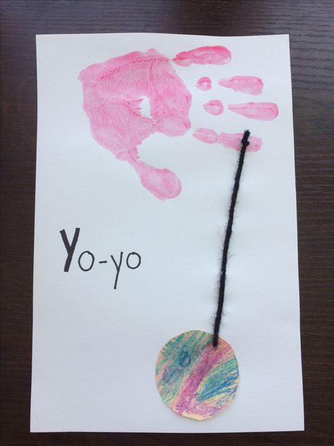 Y is for Yo-yo. Arts & Craft Y Is For Craft Handprint, U Art For Preschool, The Letter Y Crafts For Preschool, U Handprint Craft, Preschool Letter Y Crafts, Y Is For Handprint Craft, Y Handprint Craft, I Is For Craft Preschool, Y Crafts For Toddlers