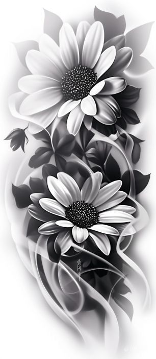 Rose Filigree Tattoo Design, Black Work Flower Tattoo, Neo Traditional Flowers, Exotic Flower Tattoos, Black And Grey Tattoo Ideas, Aster Tattoo, Black And Grey Rose Tattoo, Arm Cover Up Tattoos, Realistic Flower Tattoo