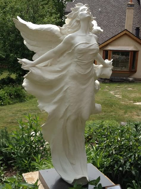 Angel Sculpture at the Edgewood Orchard Garden in Fish Creek, WI Door County 2012 Greek Angel Statue, Yard Statues, Messy Mind, Angel Garden, Cemetery Angels, Orchard Garden, Cemetery Statues, Greek Beauty, Painted Wallpaper