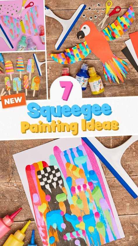 Squeegee Painting Ideas ✨. Squeegee painting is such an exciting and creative experience for children. There’s so much joy to be had with a squeegee and some paint that we think you’ll want to try this technique straight away. Browse our craft projects today! #BakerRoss #GetKidsCrafting #painting #Squeegeepainting Kinder Summer Activities, Diy Squeegee Art, Rainforest Crafts For Kids, Creative Arts Activities For Preschool, Scraper Painting, Art Club Ideas, Painting Craft Ideas, Squeegee Art, Squeegee Painting